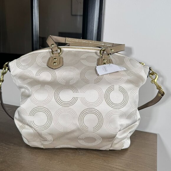 Coach Ashley Dotted Op Art Satchel — Khaki/Taupe & Cream NWT - Picture 2 of 10
